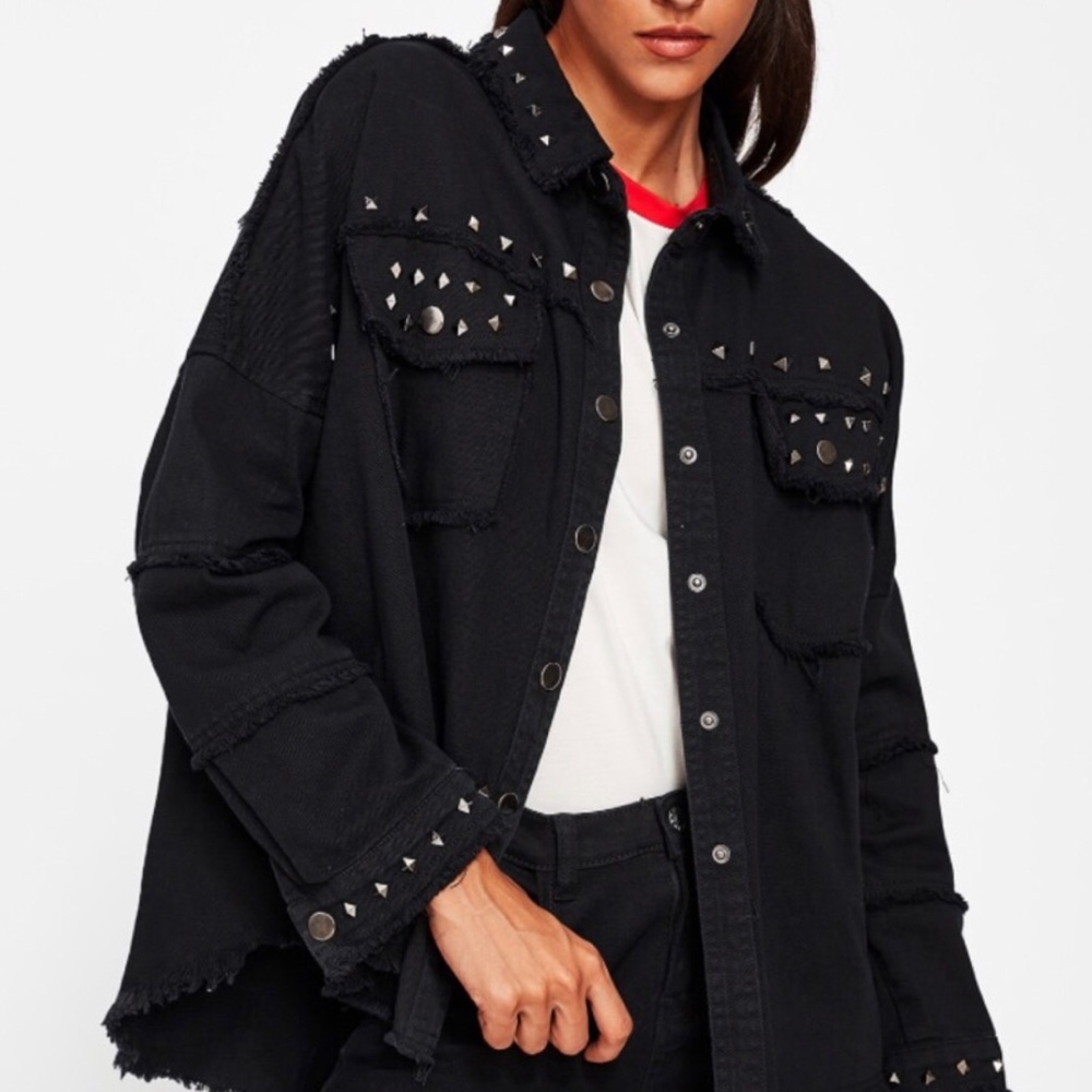 Zara black denim studded jacket